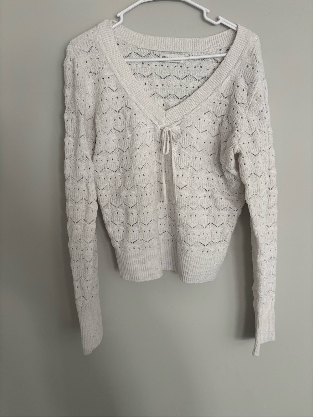 Hollister Open-Knit V-Neck Sweater with Front Tie